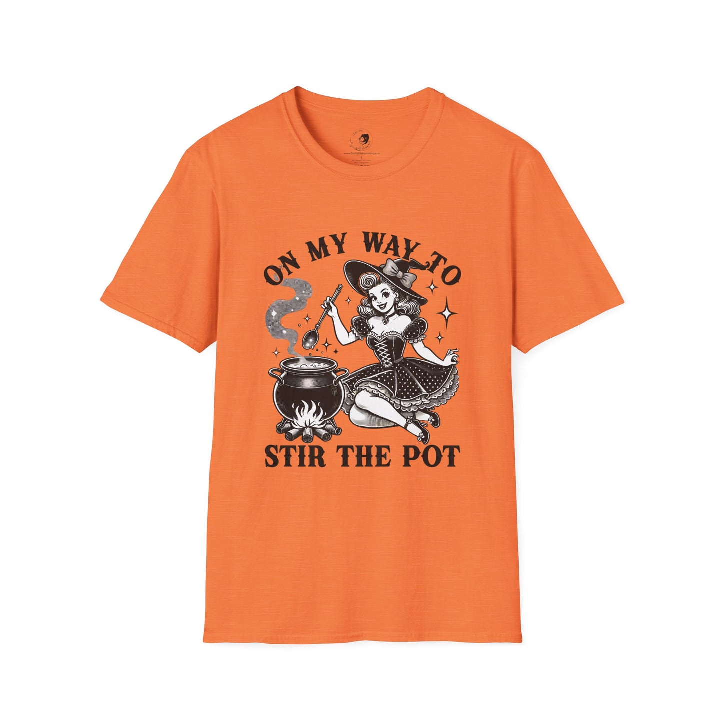 On My Way To Stir The Pot Whimsical Witch T-Shirt - Unisex Softstyle Shirt