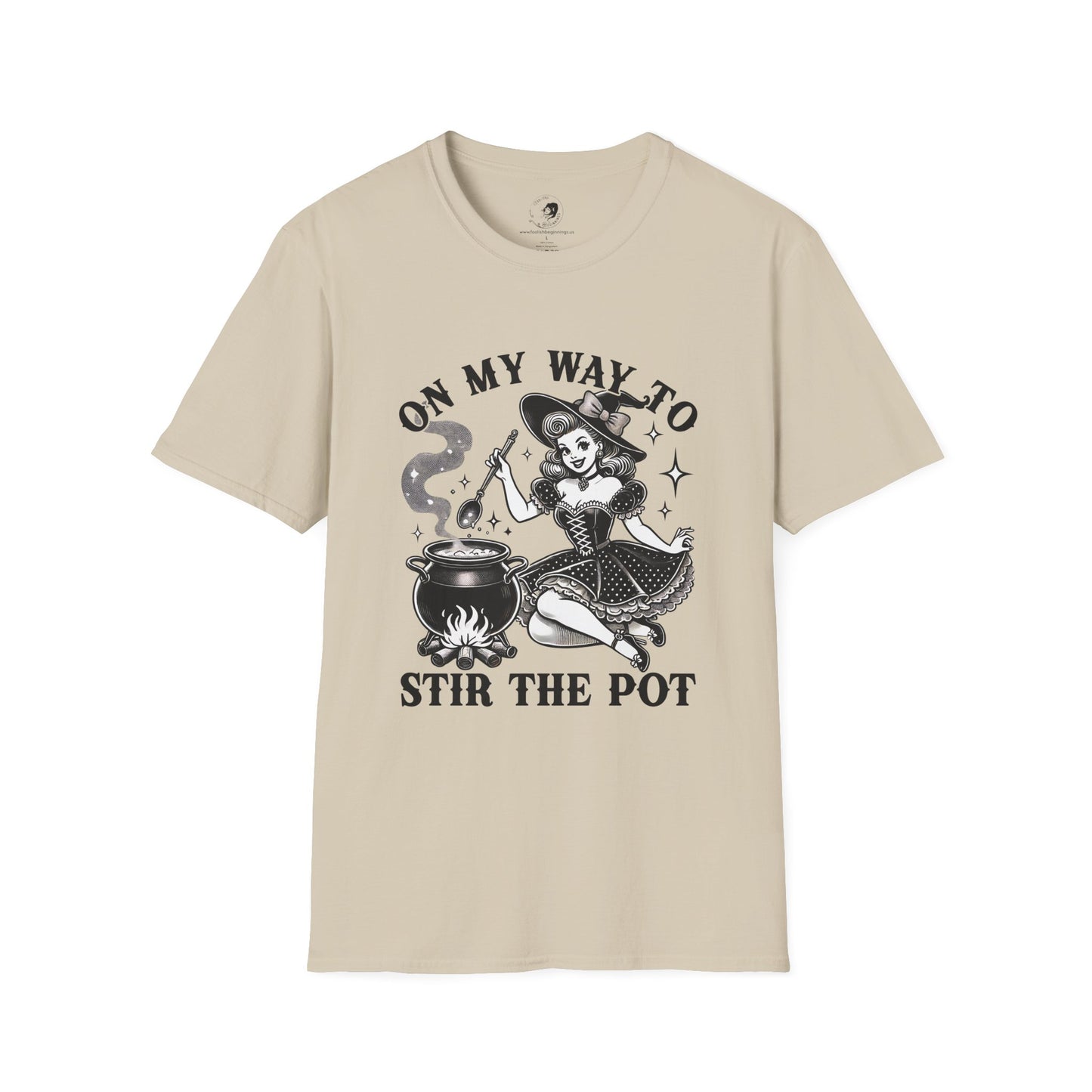 On My Way To Stir The Pot Whimsical Witch T-Shirt - Unisex Softstyle Shirt