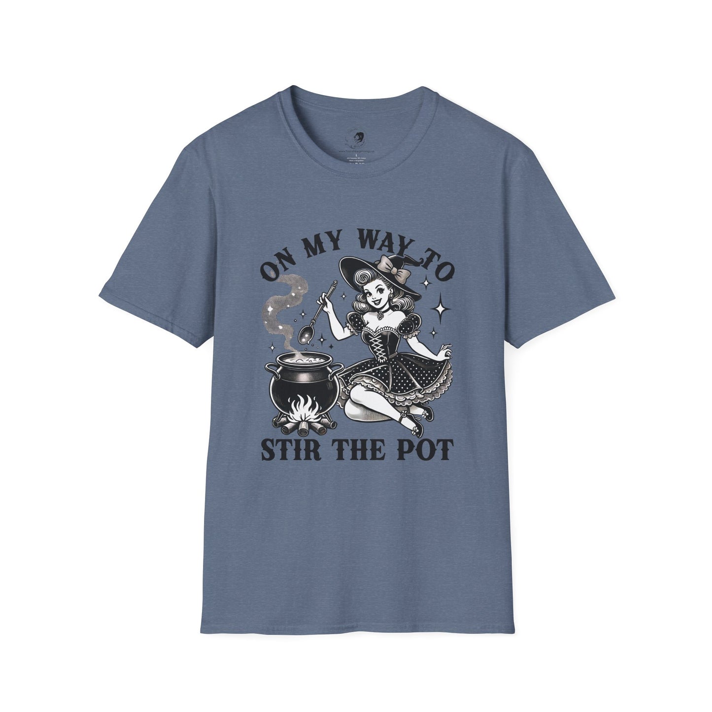 On My Way To Stir The Pot Whimsical Witch T-Shirt - Unisex Softstyle Shirt
