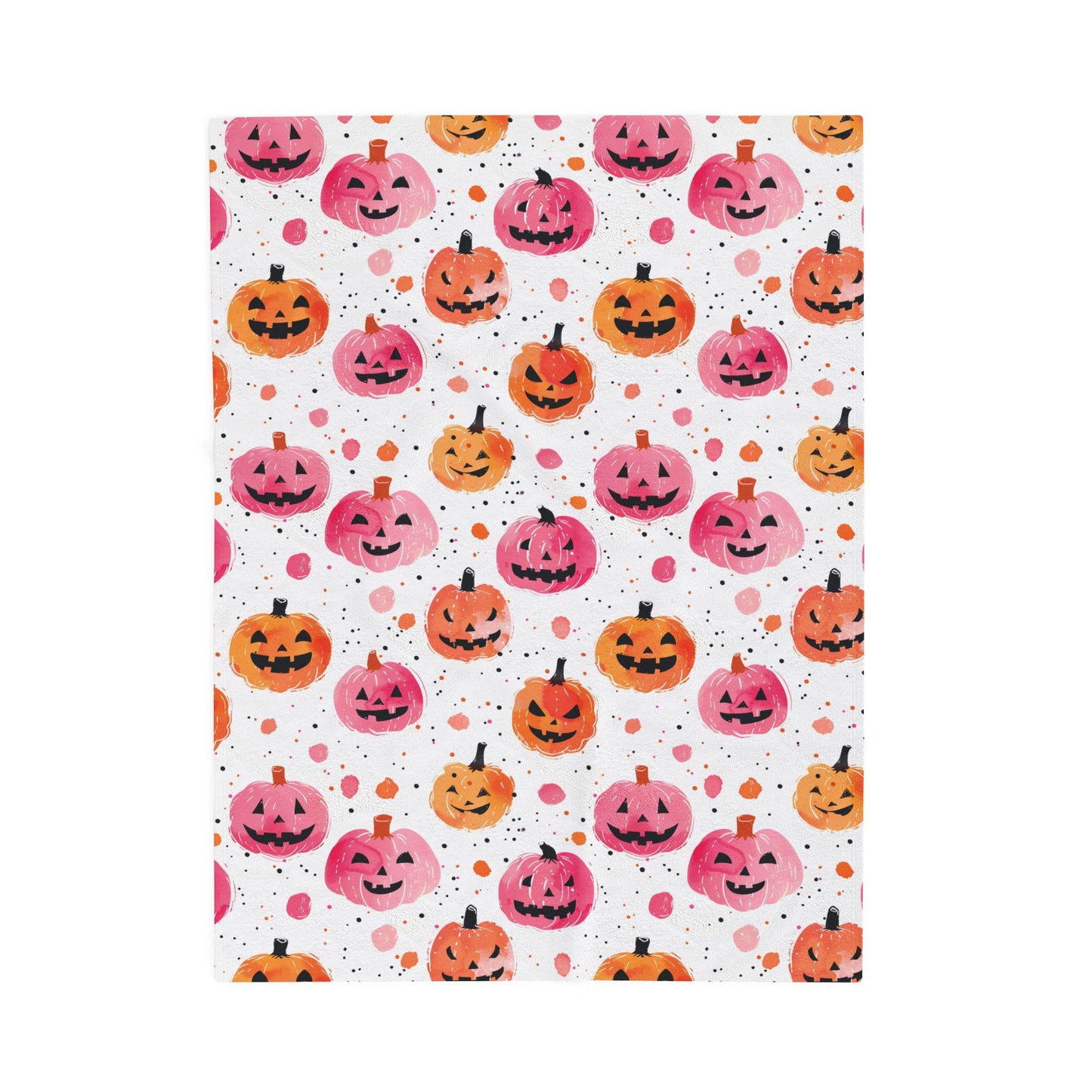 Pink and Orange Pumpkins Velveteen Plush Blanket, Cozy Halloween Throw, Soft Blanket for Fall, Cute Home Décor, Perfect Gift for Kids