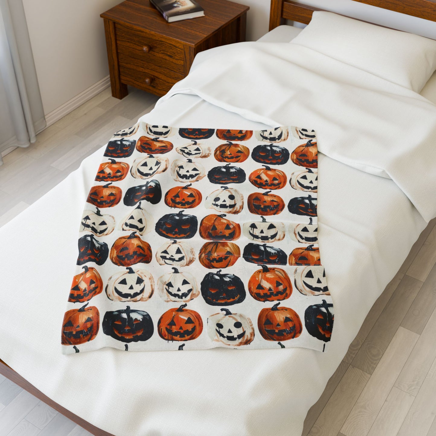 Painted Pumpkins Velveteen Plush Blanket, Cozy Halloween Throw, Soft Blanket for Fall, Cute Home Décor, Perfect Gift for Kids