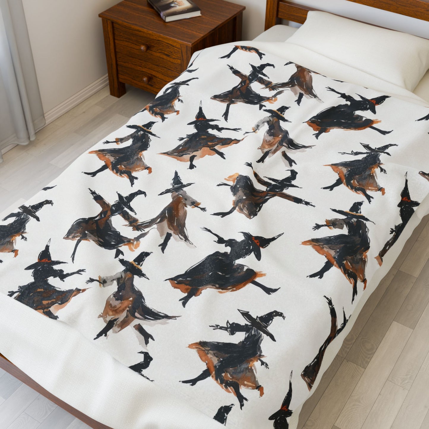 Dancing Witches Velveteen Plush Blanket, Cozy Halloween Throw, Soft Blanket for Fall, Cute Home Décor, Perfect Gift for Kids