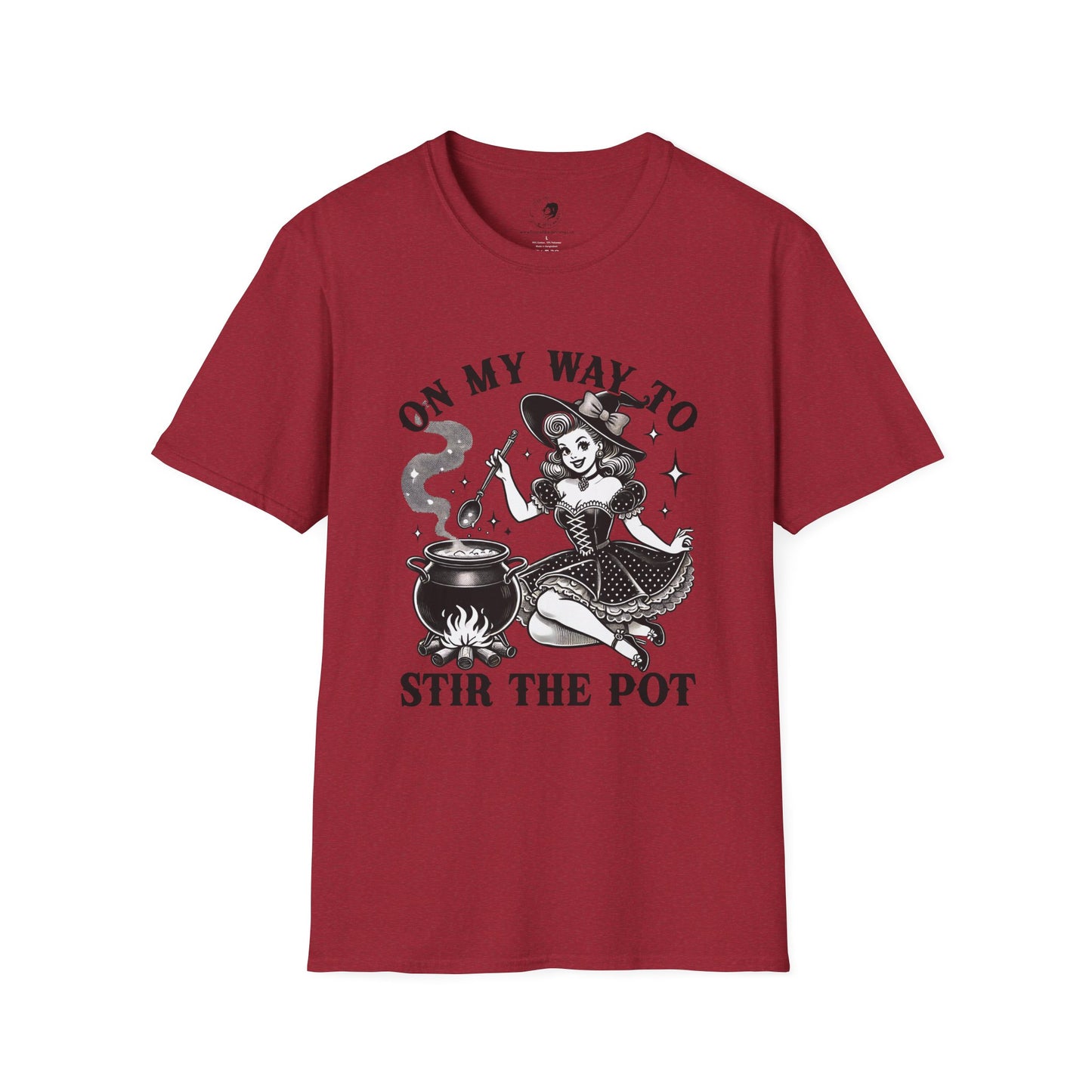 On My Way To Stir The Pot Whimsical Witch T-Shirt - Unisex Softstyle Shirt