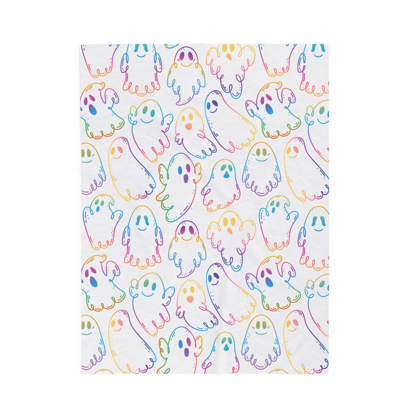 Rainbow Ghosts Velveteen Plush Blanket, Cozy Halloween Throw, Soft Blanket for Fall, Cute Home Décor, Perfect Gift for Kids