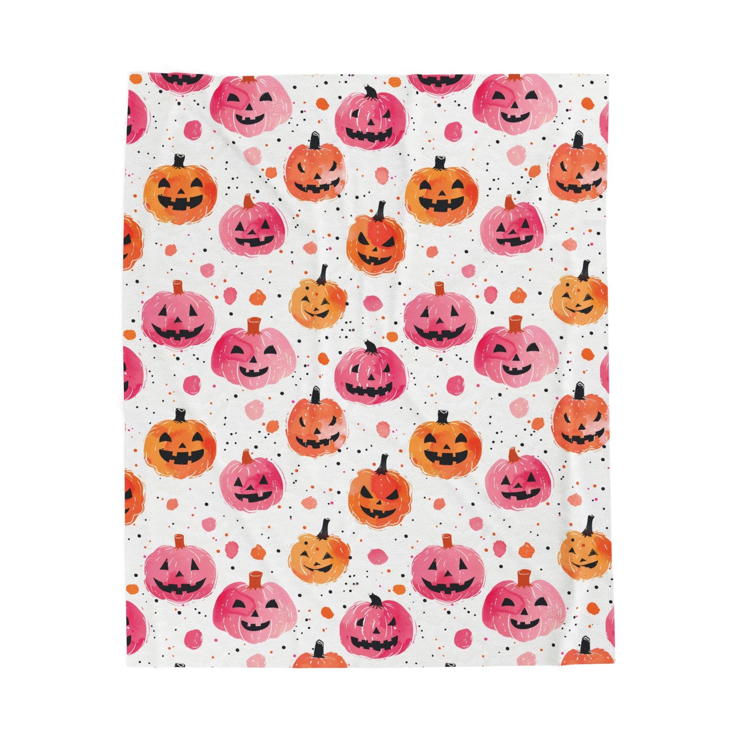 Pink and Orange Pumpkins Velveteen Plush Blanket, Cozy Halloween Throw, Soft Blanket for Fall, Cute Home Décor, Perfect Gift for Kids