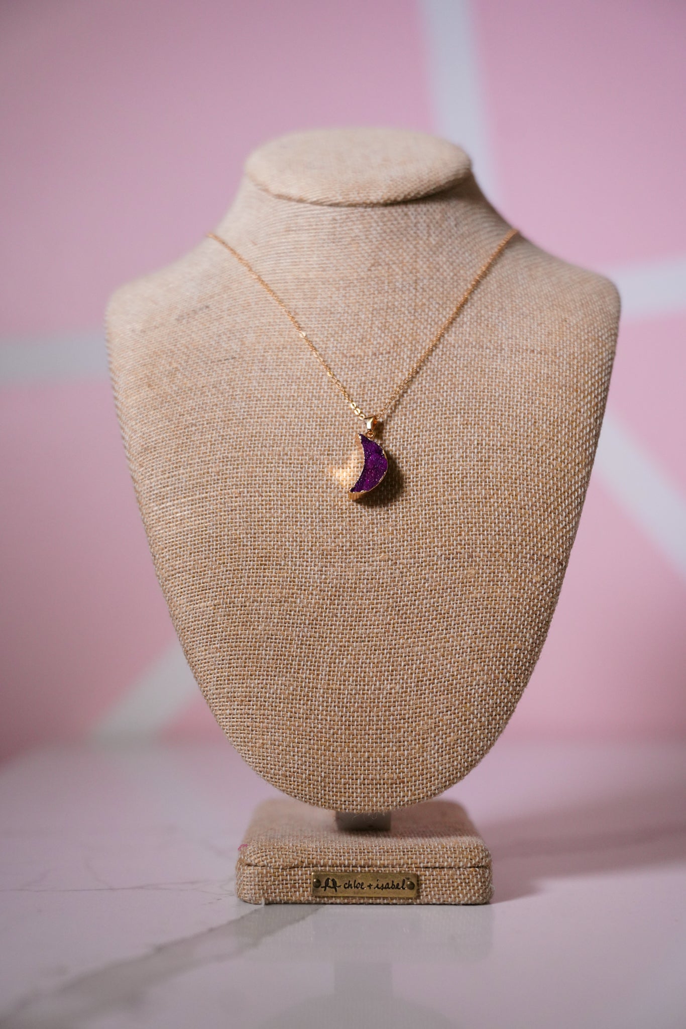 Natural Crystal Moon Pendant Necklace