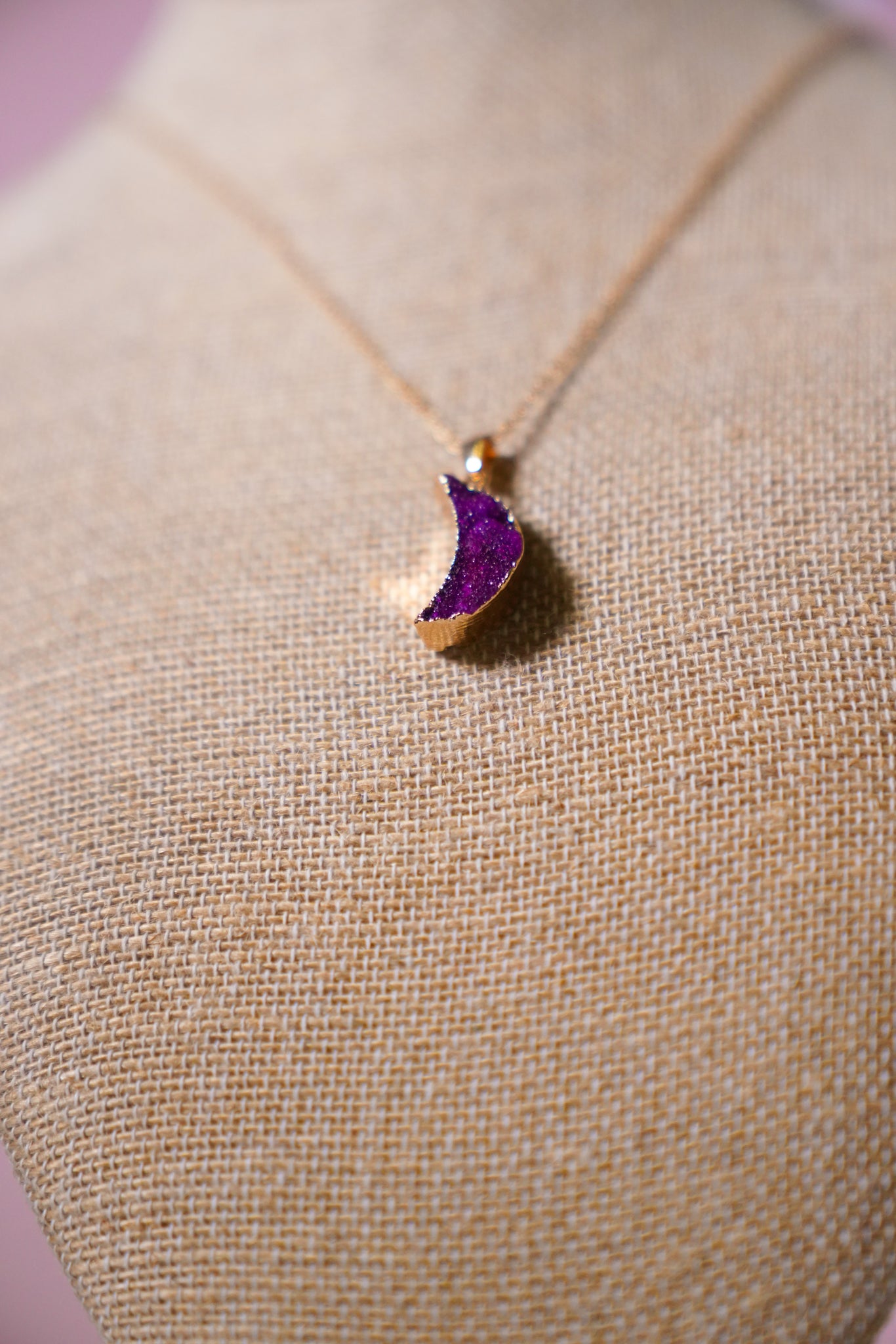 Natural Crystal Moon Pendant Necklace