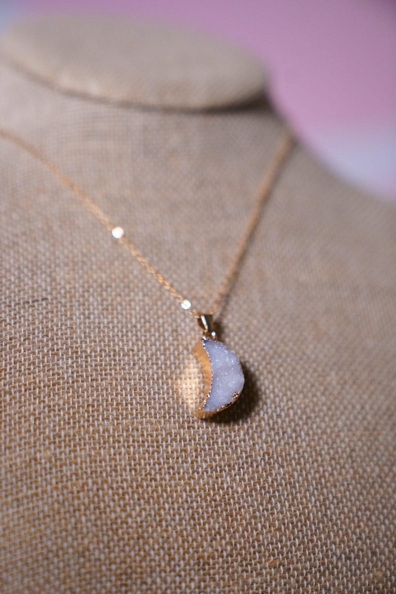 Natural Crystal Moon Pendant Necklace