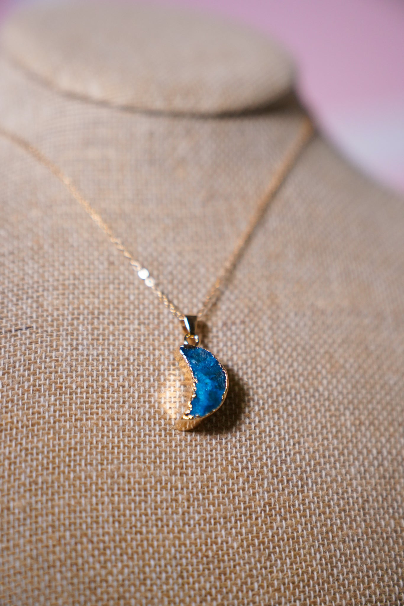 Natural Crystal Moon Pendant Necklace