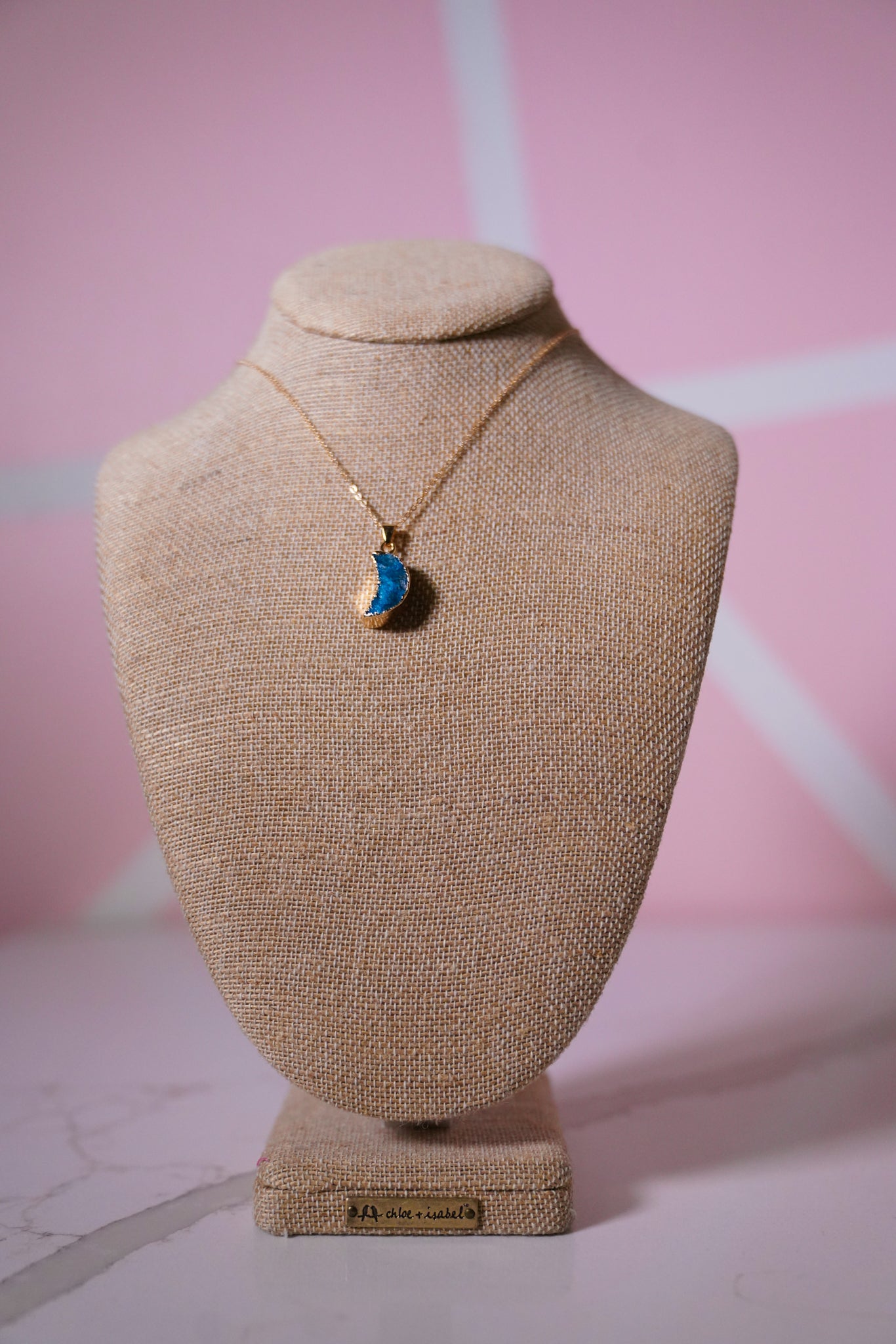 Natural Crystal Moon Pendant Necklace