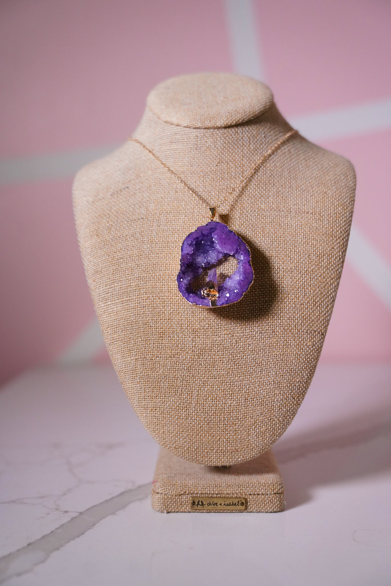Crystal Cave Agate Hollow Raw Stone Sliced Pendant Necklace