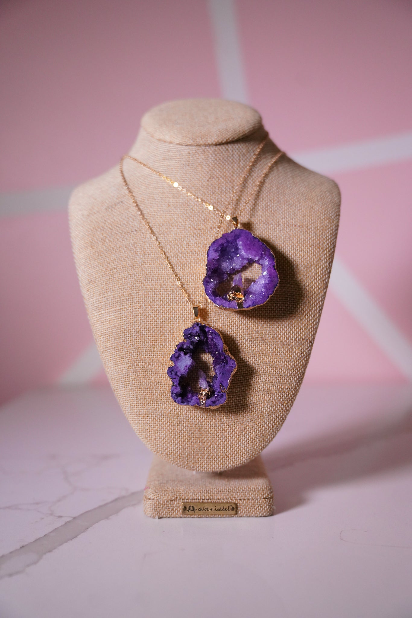Crystal Cave Agate Hollow Raw Stone Sliced Pendant Necklace