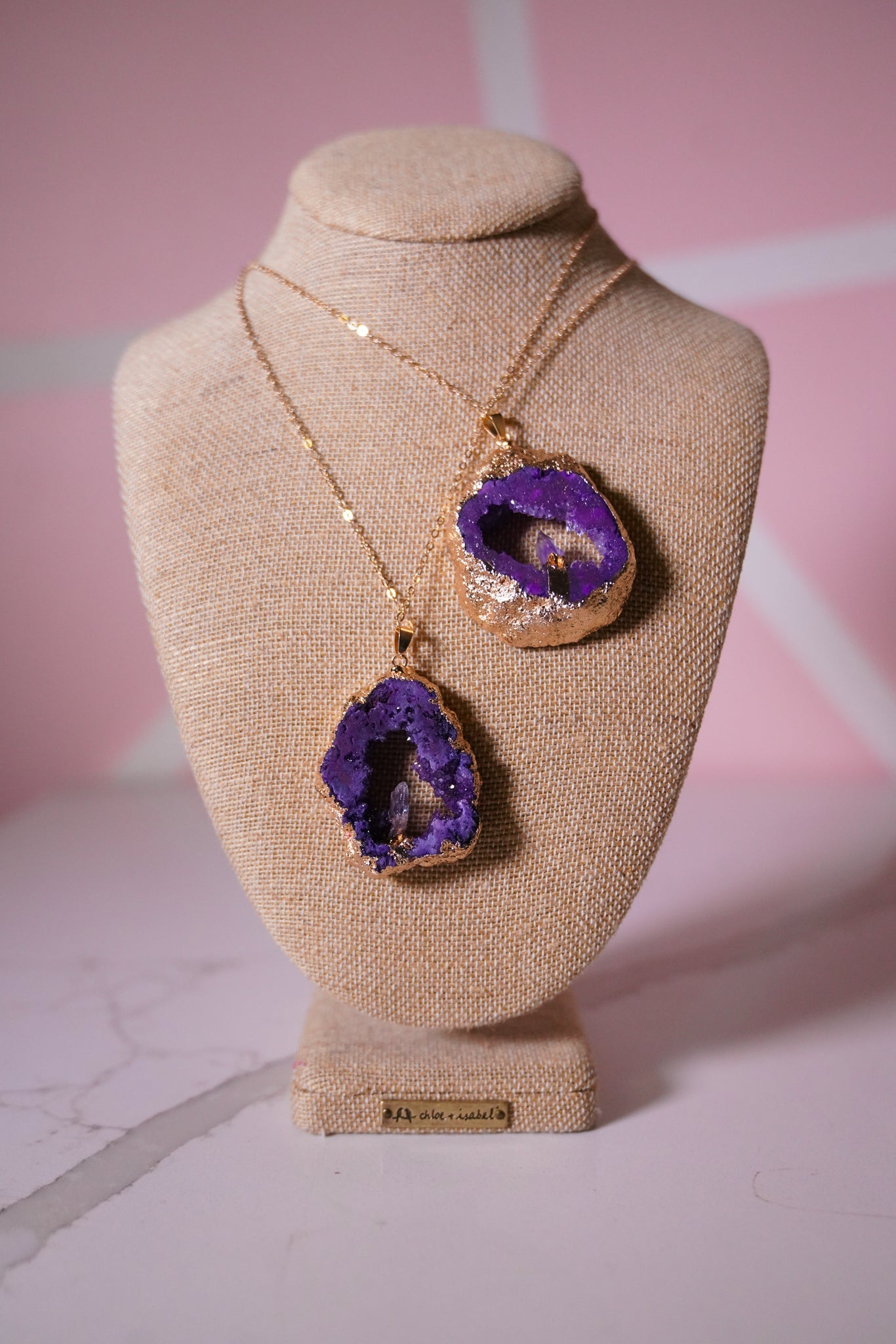 Crystal Cave Agate Hollow Raw Stone Sliced Pendant Necklace