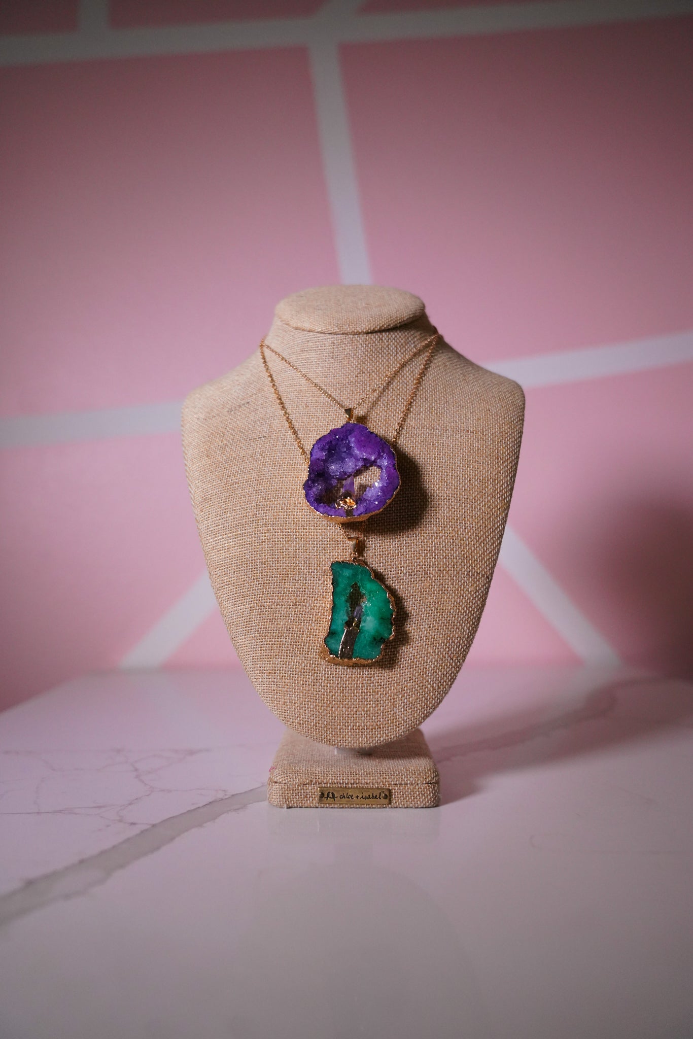 Crystal Cave Agate Hollow Raw Stone Sliced Pendant Necklace
