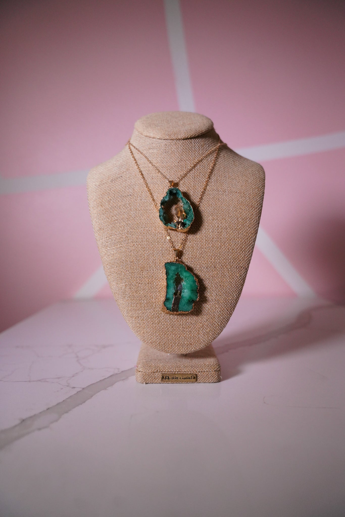 Crystal Cave Agate Hollow Raw Stone Sliced Pendant Necklace