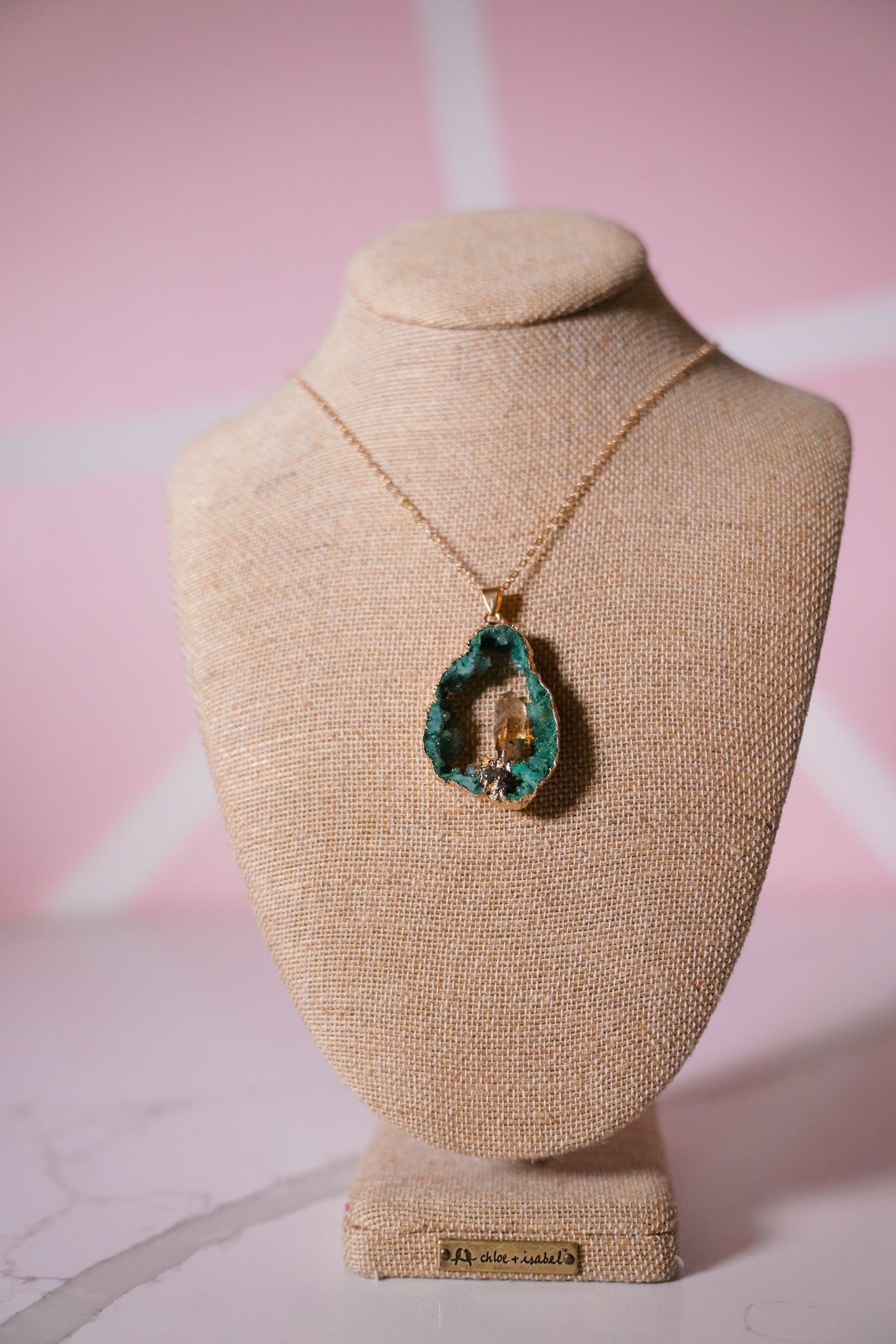 Crystal Cave Agate Hollow Raw Stone Sliced Pendant Necklace