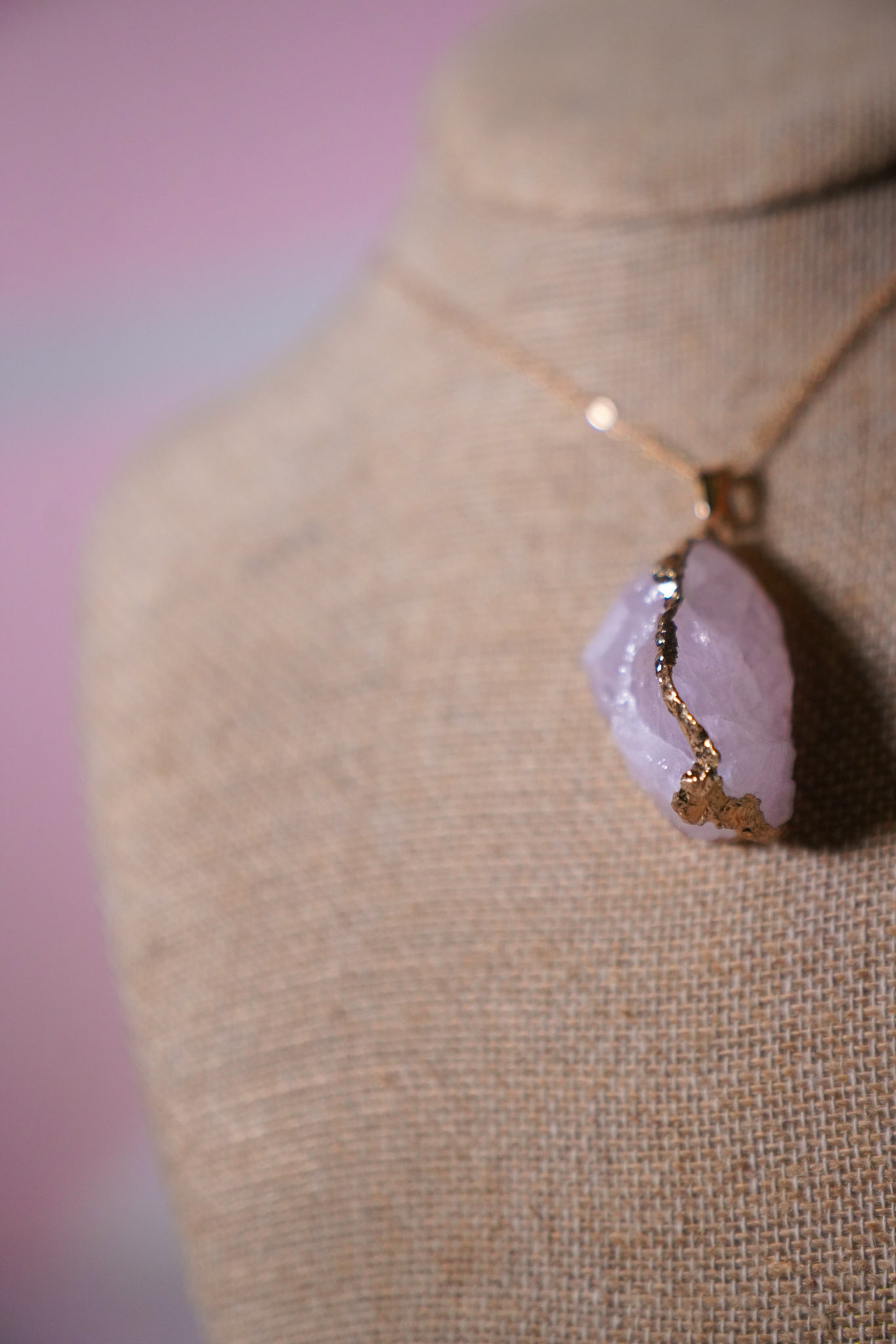 Natural Pink Amethyst Gold Plated Semi Precious Necklace
