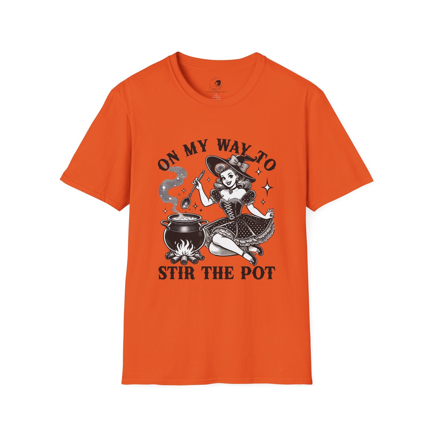 On My Way To Stir The Pot Whimsical Witch T-Shirt - Unisex Softstyle Shirt