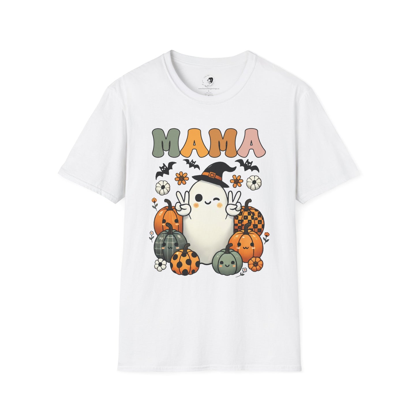 Mama with Ghost and Pumpkins - Mama Dearest Collection Unisex Softstyle Shirt
