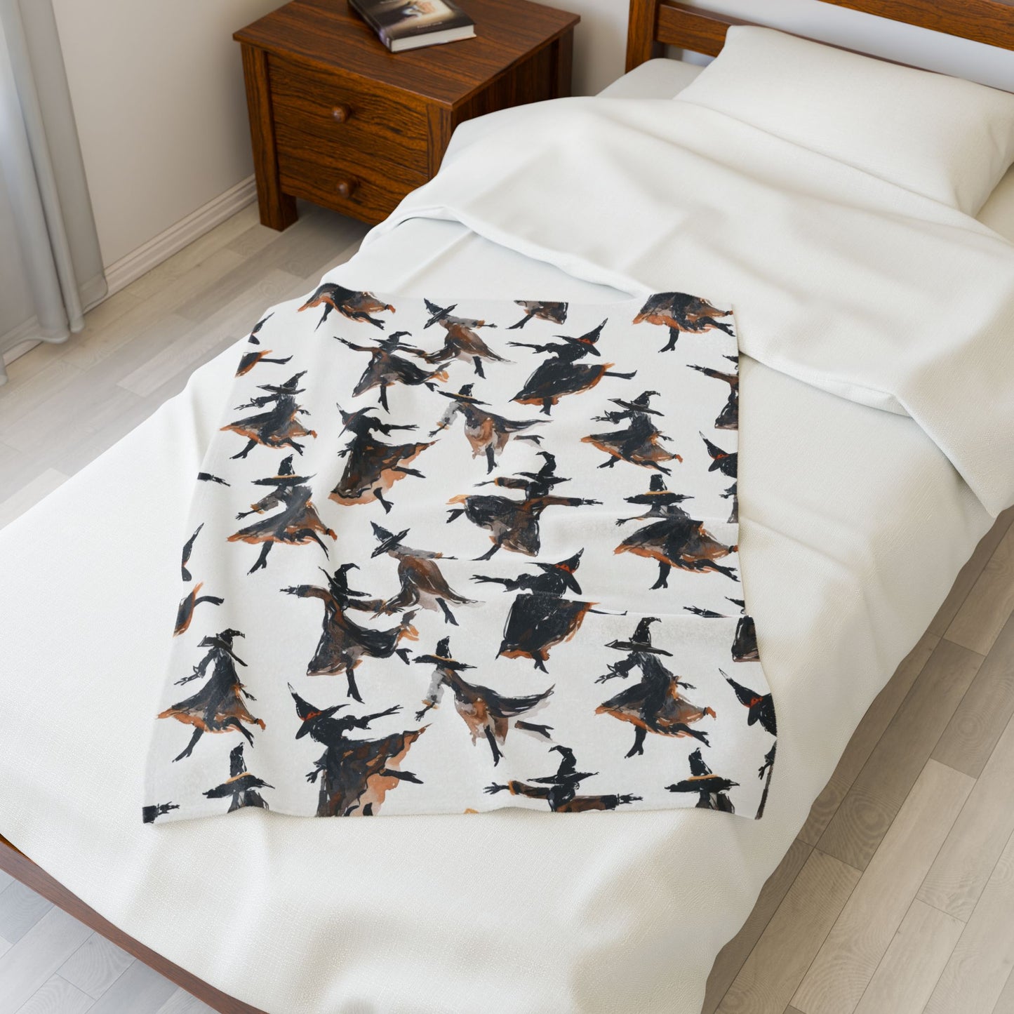 Dancing Witches Velveteen Plush Blanket, Cozy Halloween Throw, Soft Blanket for Fall, Cute Home Décor, Perfect Gift for Kids