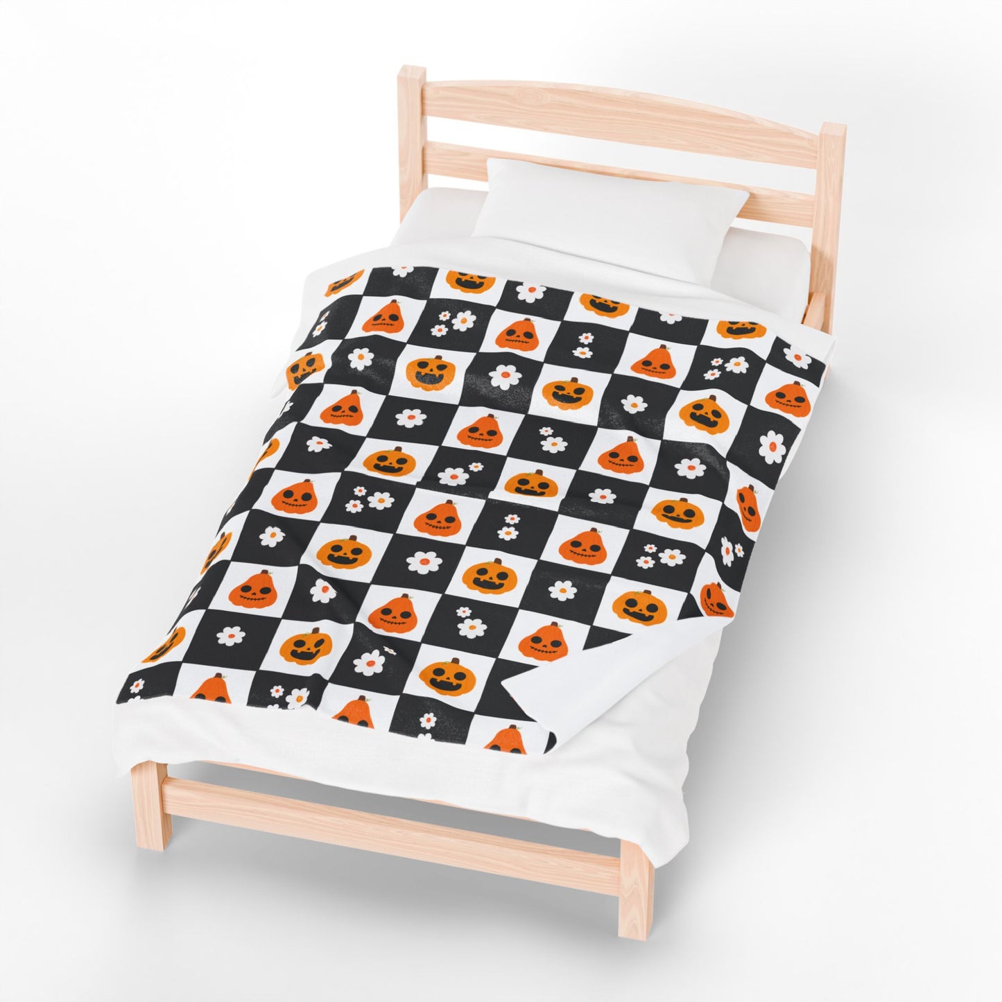 Quilt Pattern Pumpkins and Squash Velveteen Plush Blanket, Cozy Halloween Throw, Soft Blanket for Fall, Cute Home Décor, Perfect Gift for Kids