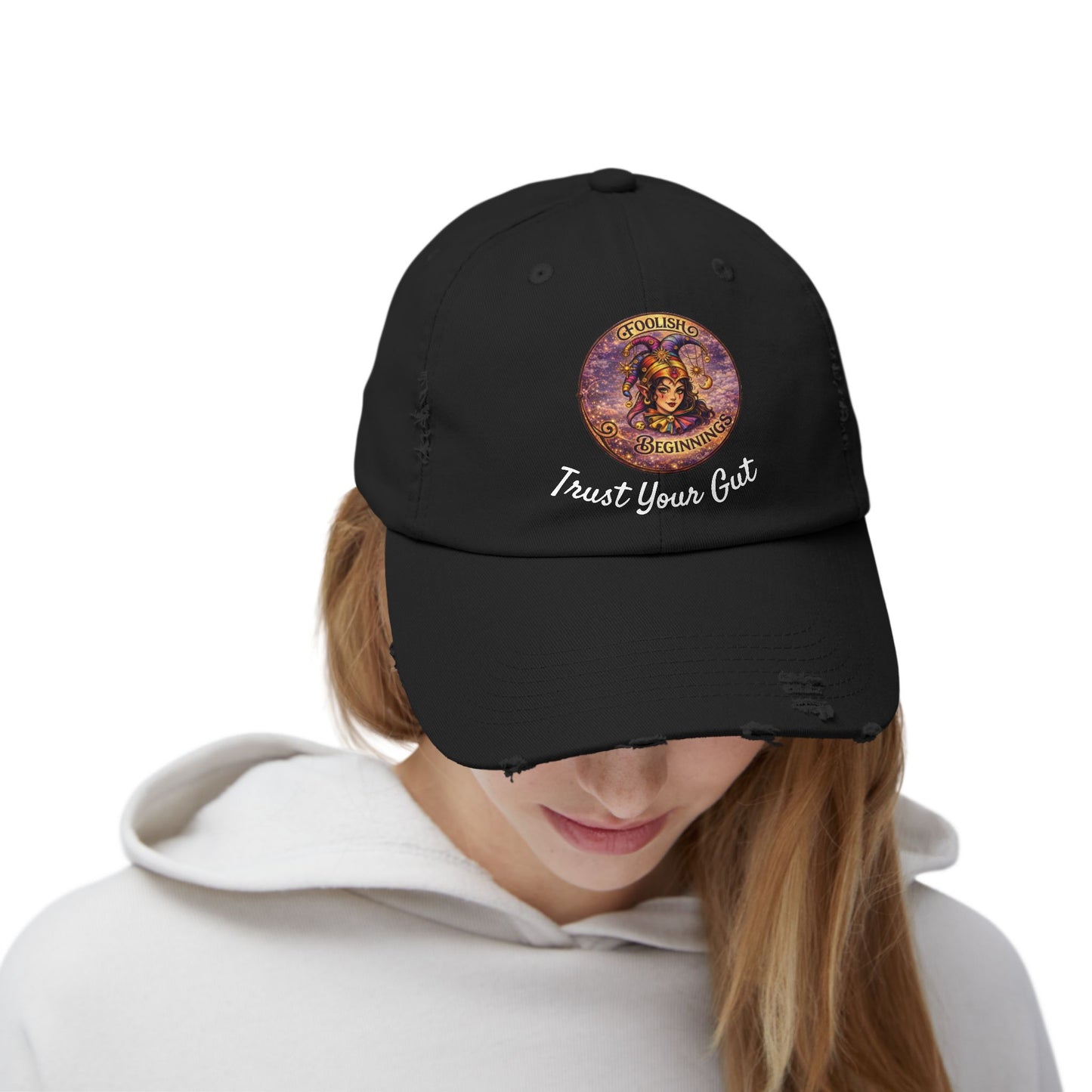 Unisex Distressed Cap - Foolish Beginnings "Trust Your Gut" Vintage Style