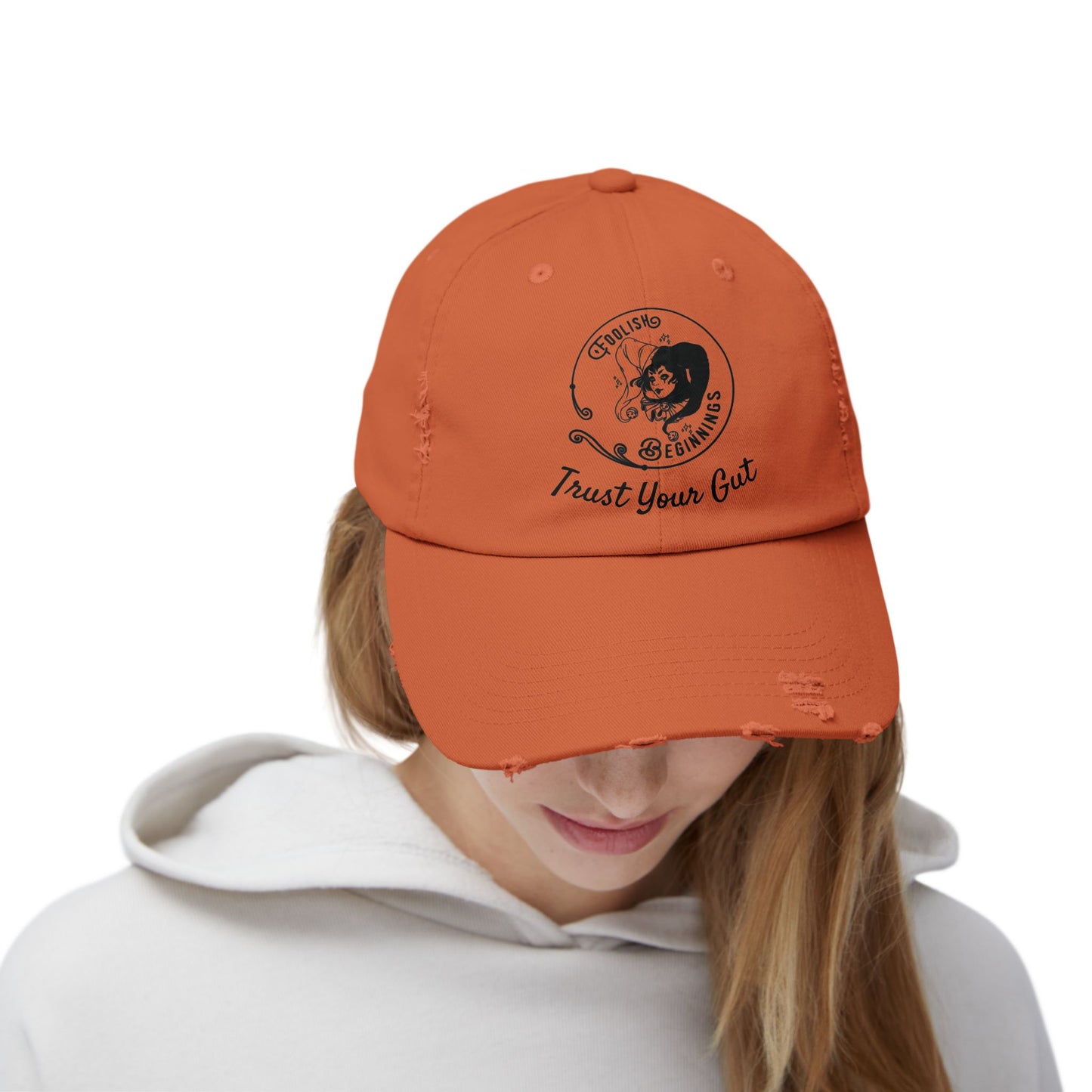 Unisex Distressed Cap - Foolish Beginnings "Trust Your Gut" Vintage Style