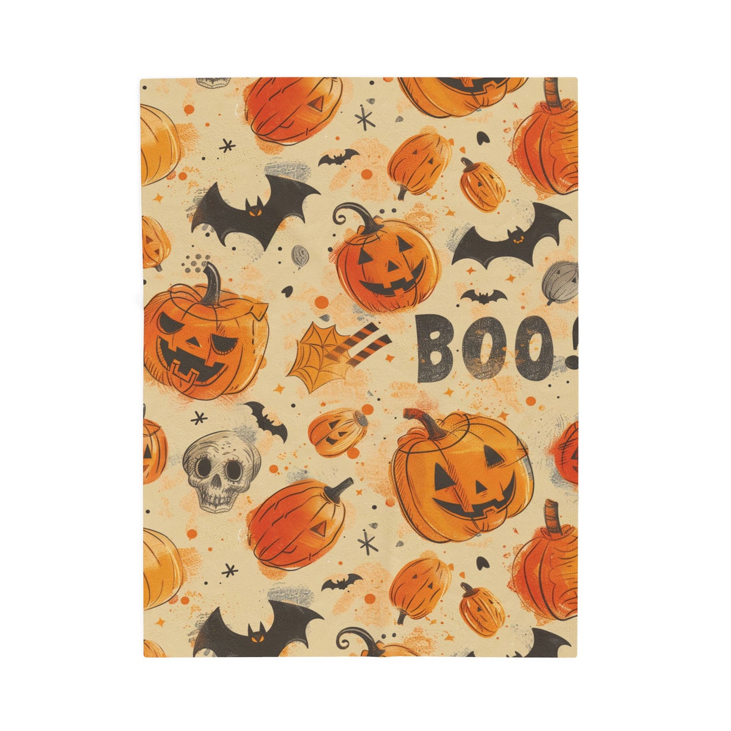 Pumpkins And Bats Velveteen Plush Blanket, Cozy Halloween Throw, Soft Blanket for Fall, Cute Home Décor, Perfect Gift for Kids