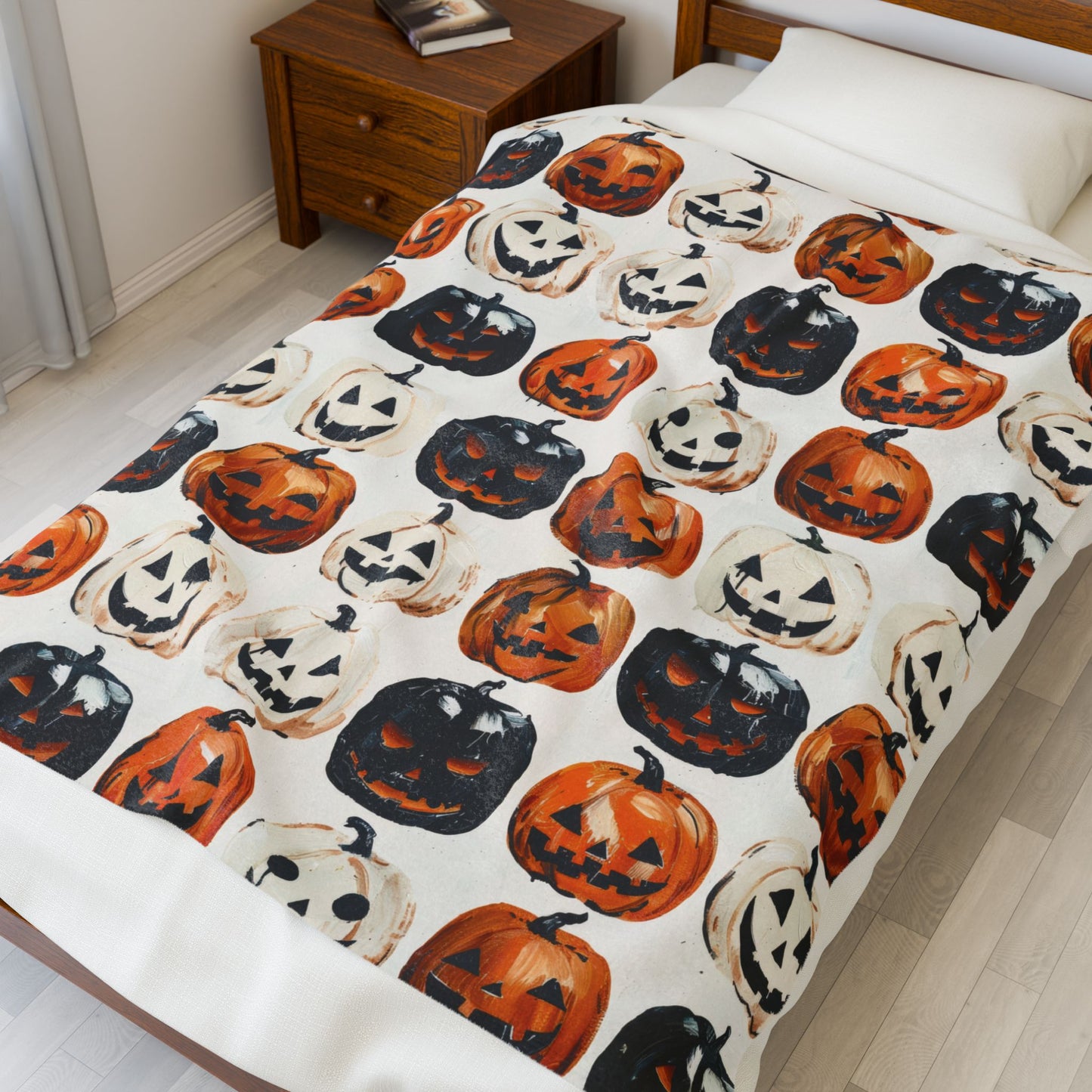 Painted Pumpkins Velveteen Plush Blanket, Cozy Halloween Throw, Soft Blanket for Fall, Cute Home Décor, Perfect Gift for Kids