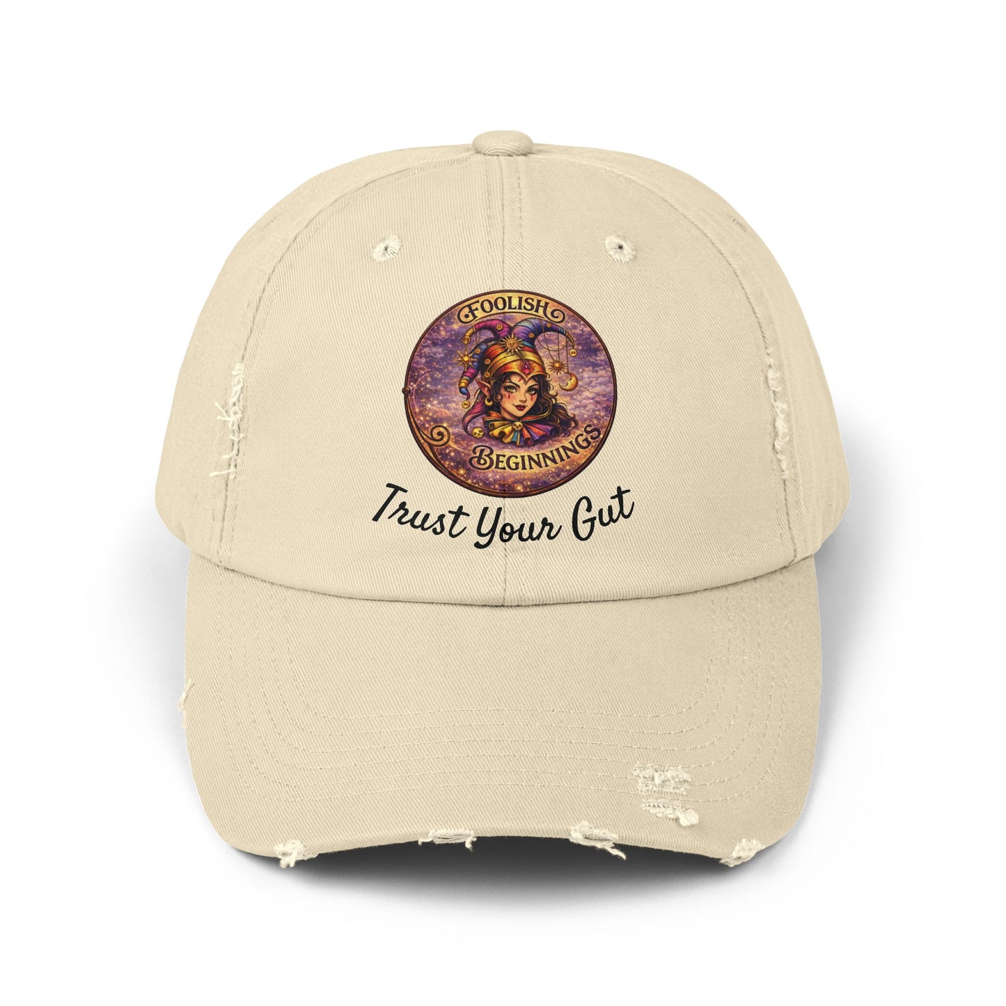 Unisex Distressed Cap - Foolish Beginnings "Trust Your Gut" Vintage Style