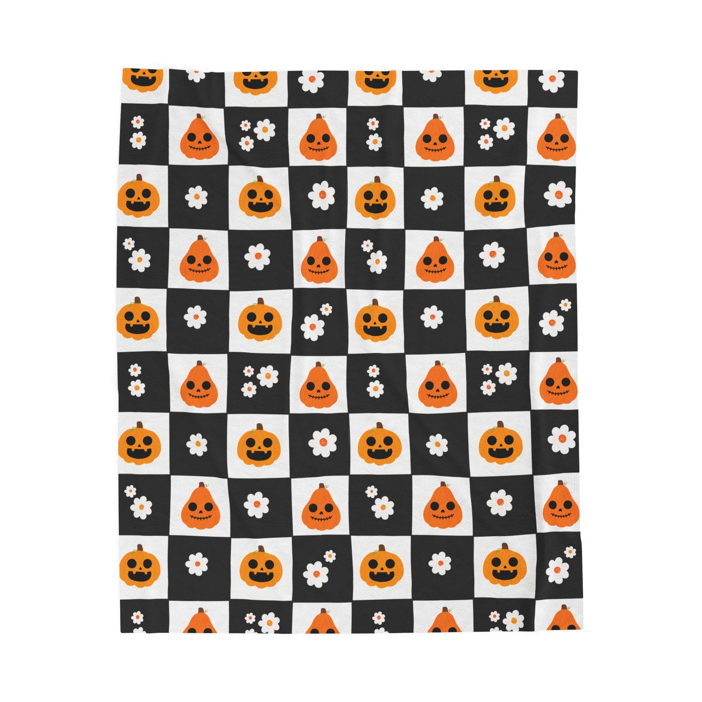Quilt Pattern Pumpkins and Squash Velveteen Plush Blanket, Cozy Halloween Throw, Soft Blanket for Fall, Cute Home Décor, Perfect Gift for Kids