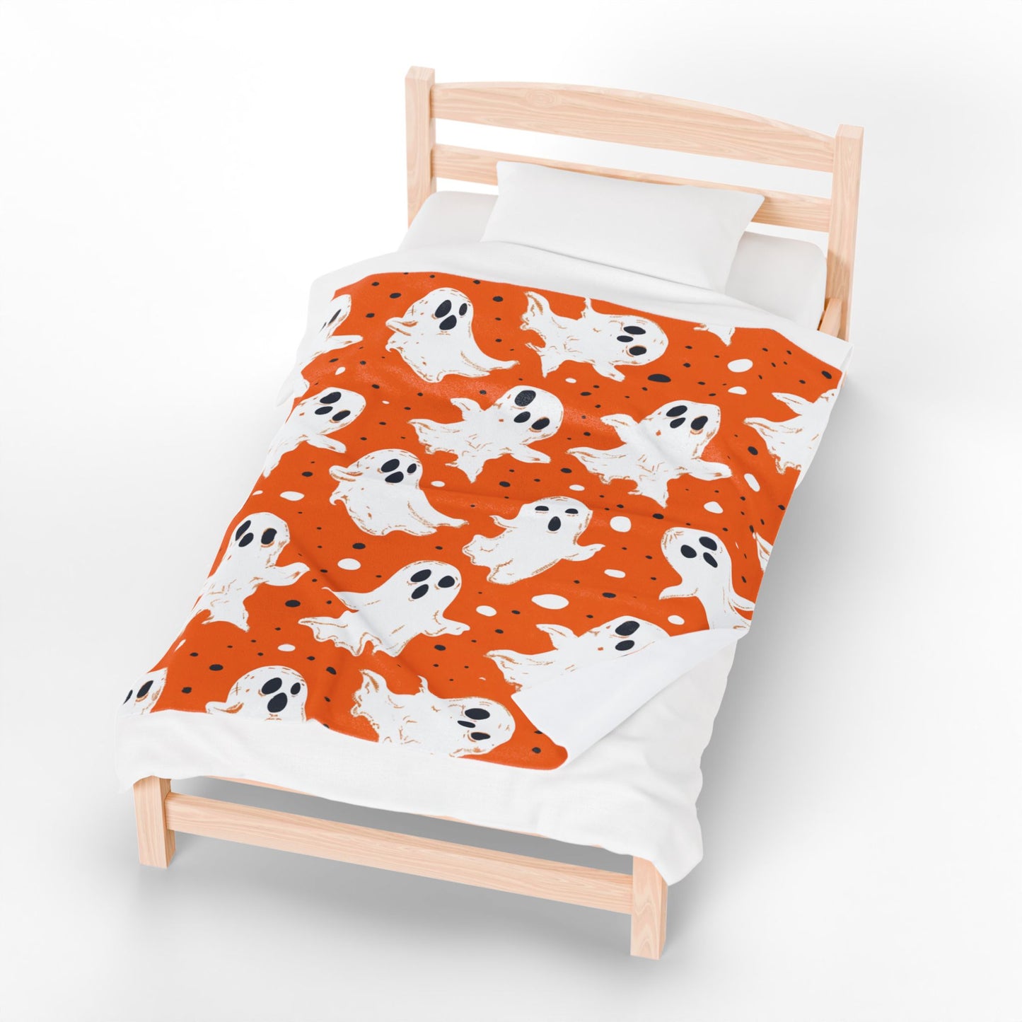 Orange Ghosts Velveteen Plush Blanket, Cozy Halloween Throw, Soft Blanket for Fall, Cute Home Décor, Perfect Gift for Kids