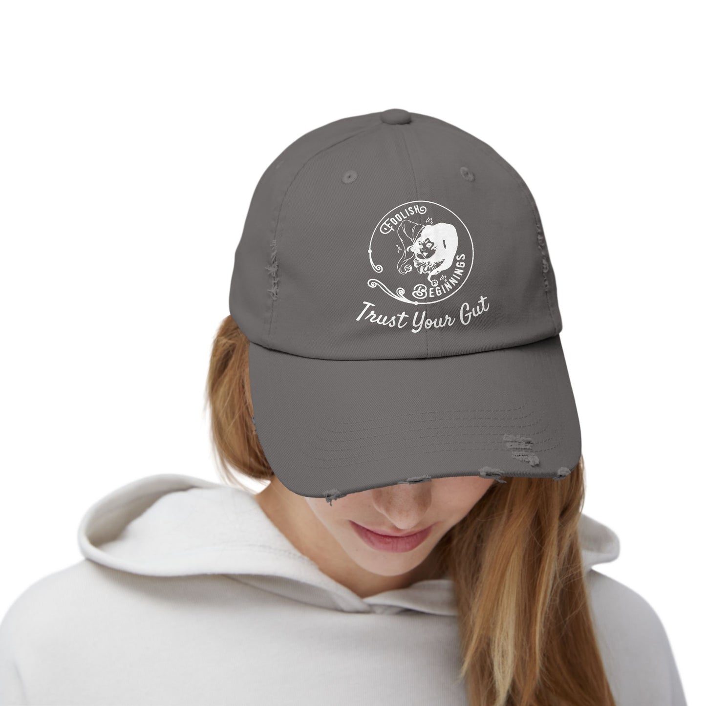 Unisex Distressed Cap - Foolish Beginnings "Trust Your Gut" Vintage Style