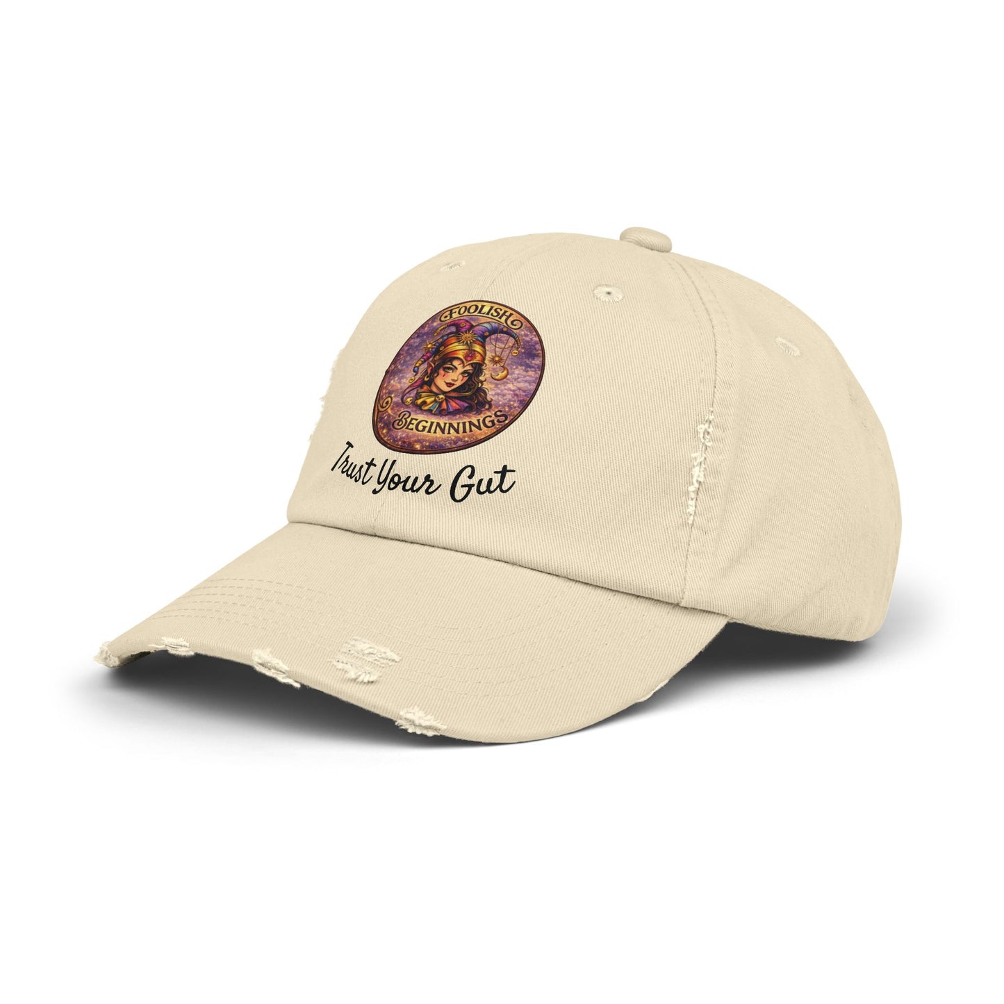 Unisex Distressed Cap - Foolish Beginnings "Trust Your Gut" Vintage Style