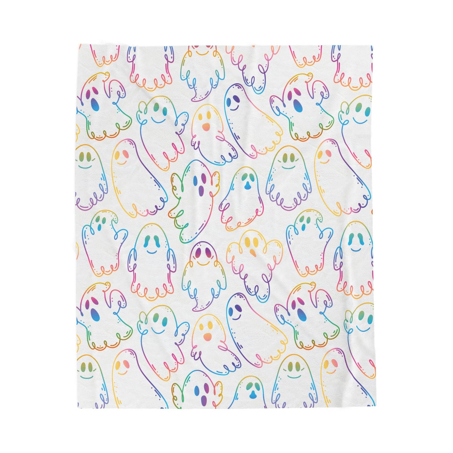 Rainbow Ghosts Velveteen Plush Blanket, Cozy Halloween Throw, Soft Blanket for Fall, Cute Home Décor, Perfect Gift for Kids