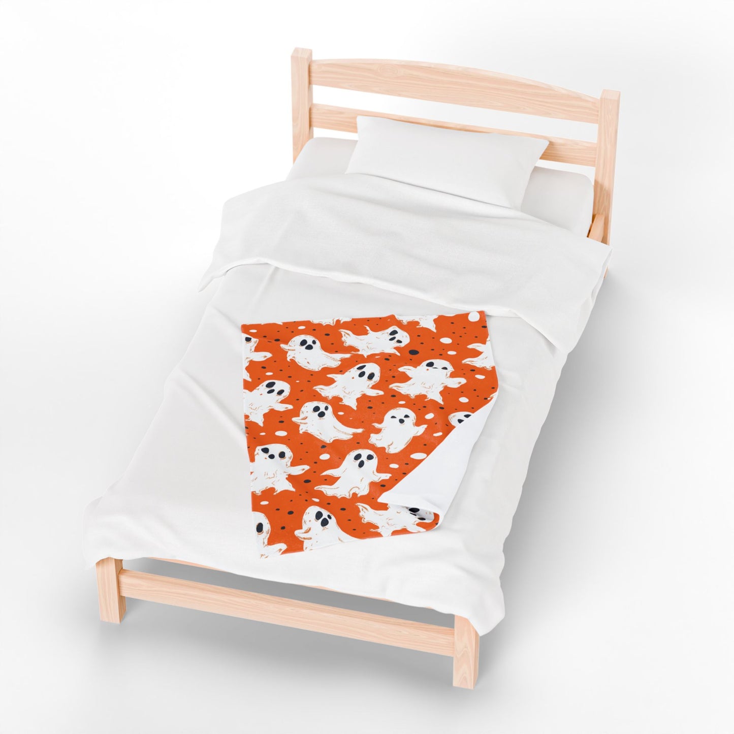 Orange Ghosts Velveteen Plush Blanket, Cozy Halloween Throw, Soft Blanket for Fall, Cute Home Décor, Perfect Gift for Kids