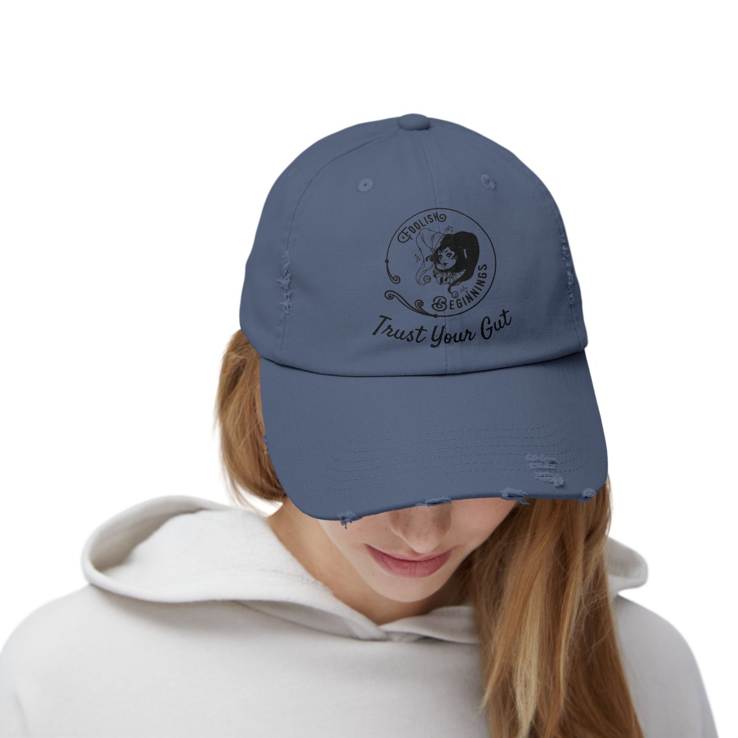 Unisex Distressed Cap - Foolish Beginnings "Trust Your Gut" Vintage Style