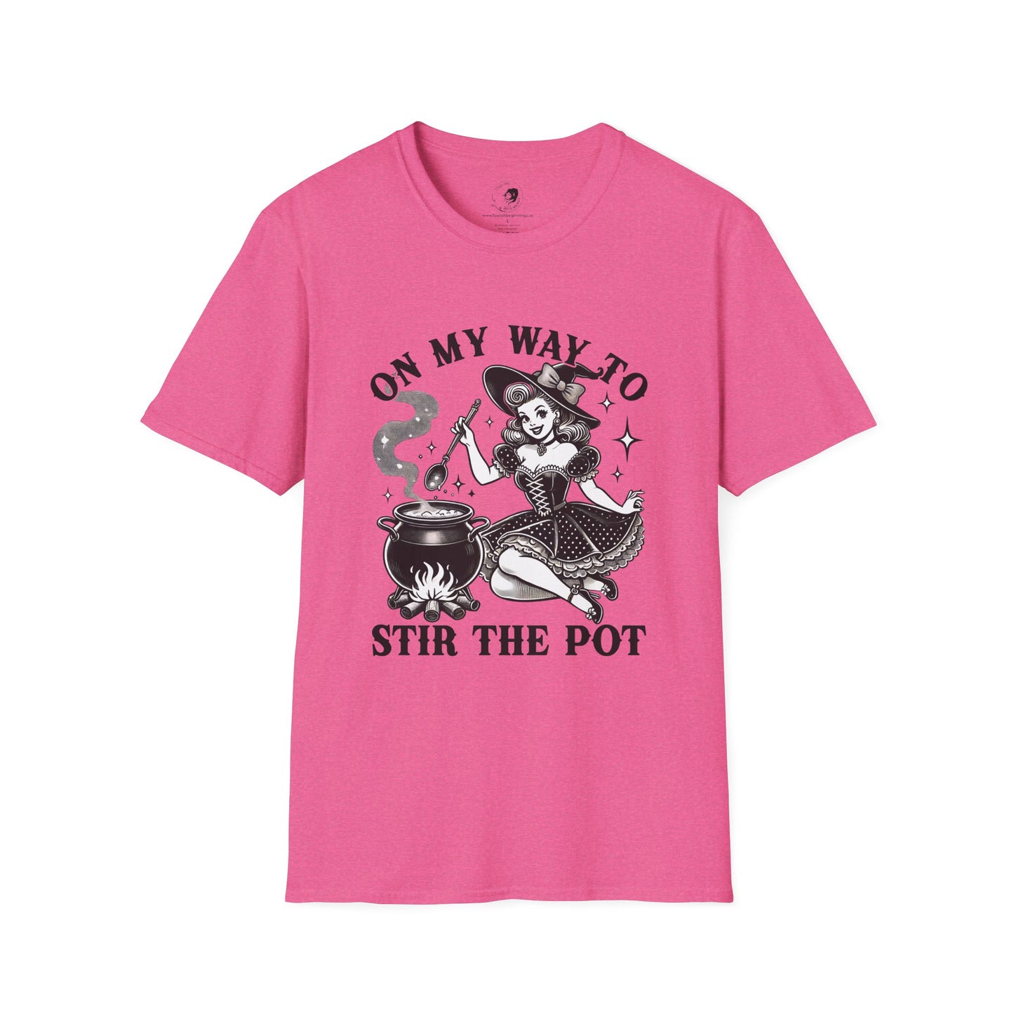 On My Way To Stir The Pot Whimsical Witch T-Shirt - Unisex Softstyle Shirt