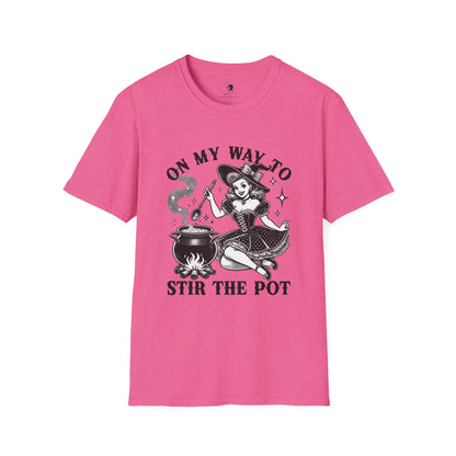 On My Way To Stir The Pot Whimsical Witch T-Shirt - Unisex Softstyle Shirt