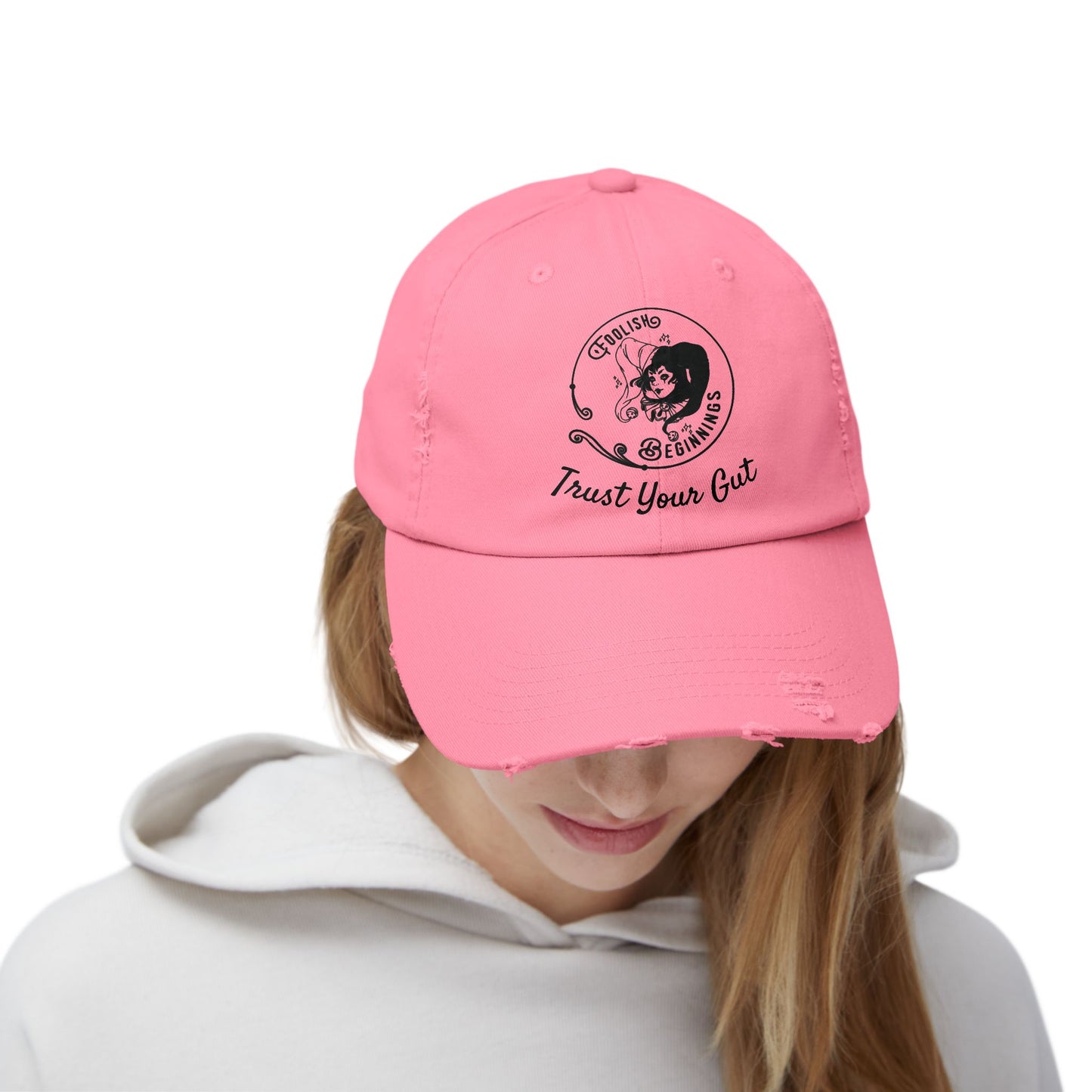 Unisex Distressed Cap - Foolish Beginnings "Trust Your Gut" Vintage Style