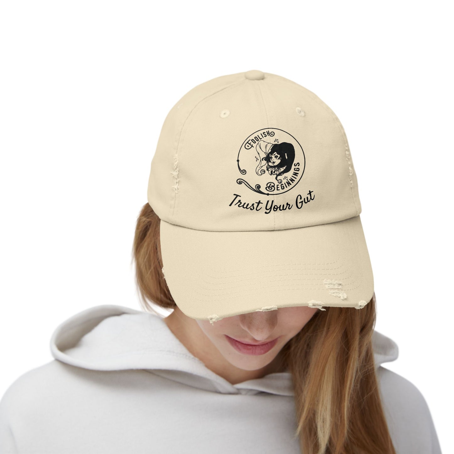 Unisex Distressed Cap - Foolish Beginnings "Trust Your Gut" Vintage Style