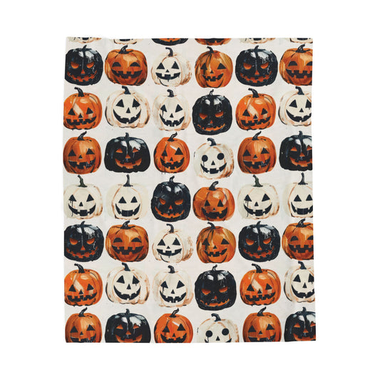 Painted Pumpkins Velveteen Plush Blanket, Cozy Halloween Throw, Soft Blanket for Fall, Cute Home Décor, Perfect Gift for Kids
