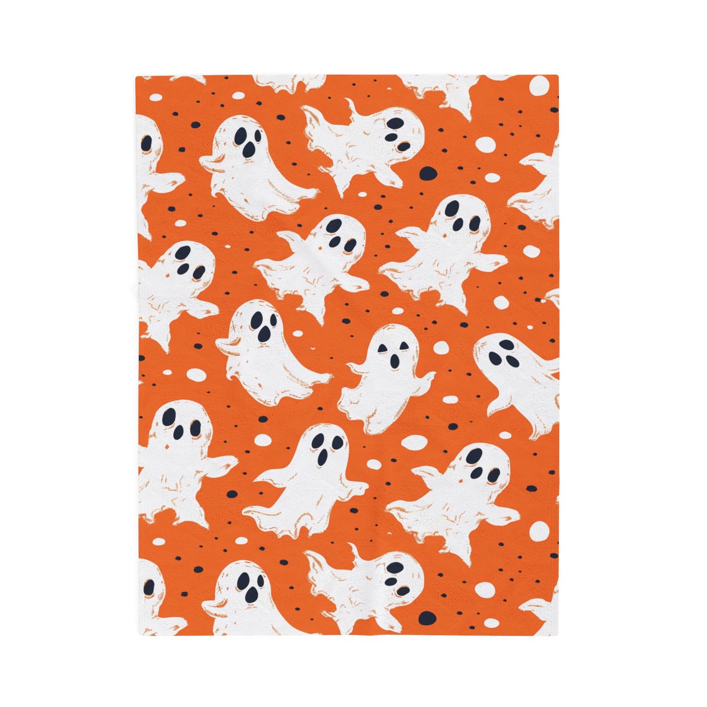 Orange Ghosts Velveteen Plush Blanket, Cozy Halloween Throw, Soft Blanket for Fall, Cute Home Décor, Perfect Gift for Kids
