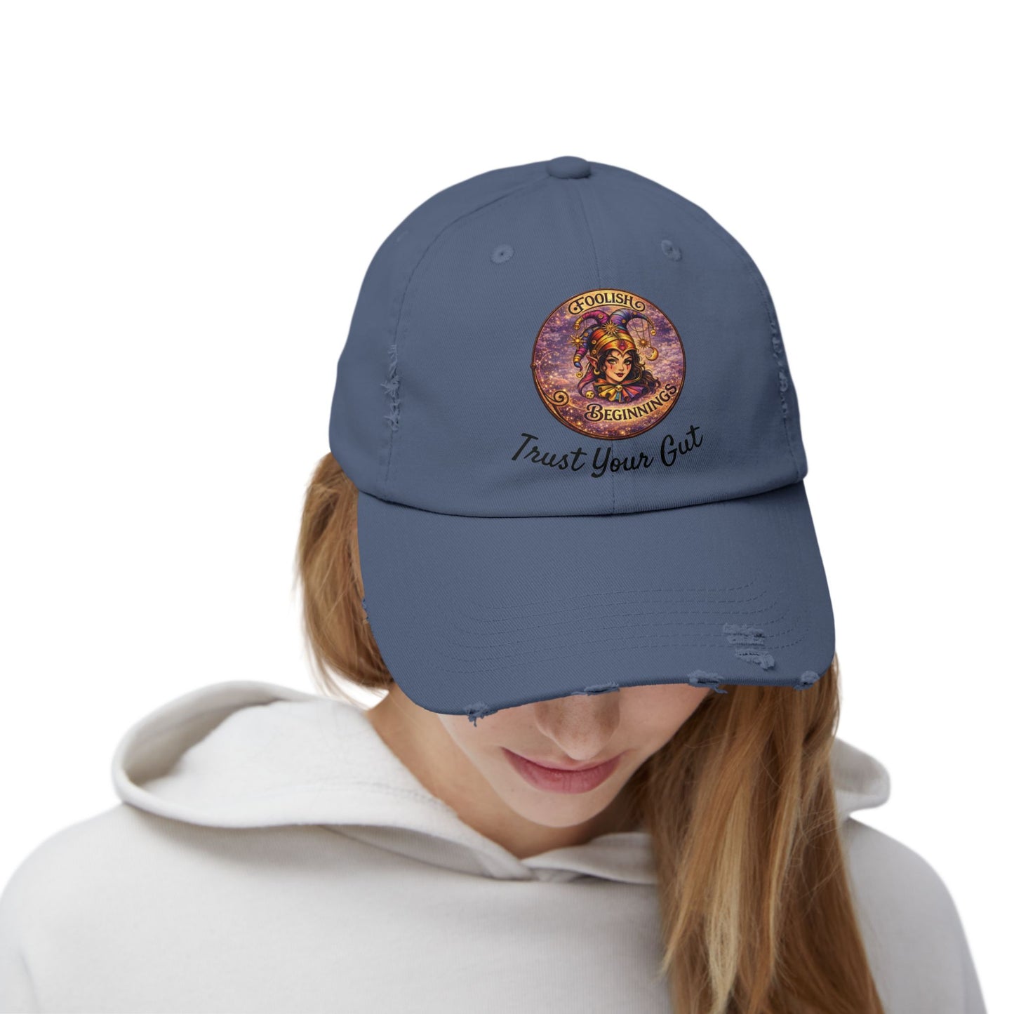 Unisex Distressed Cap - Foolish Beginnings "Trust Your Gut" Vintage Style