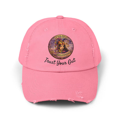 Unisex Distressed Cap - Foolish Beginnings "Trust Your Gut" Vintage Style