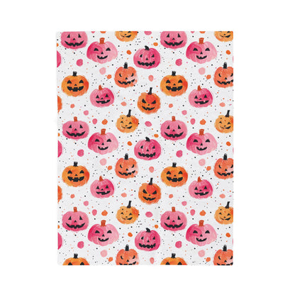 Pink and Orange Pumpkins Velveteen Plush Blanket, Cozy Halloween Throw, Soft Blanket for Fall, Cute Home Décor, Perfect Gift for Kids
