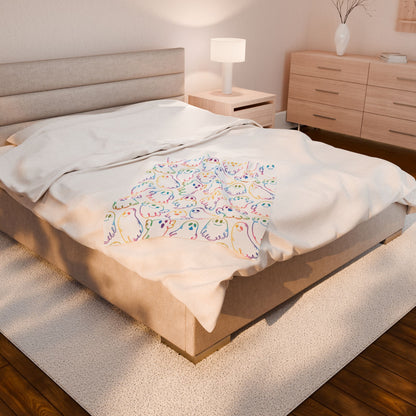 Rainbow Ghosts Velveteen Plush Blanket, Cozy Halloween Throw, Soft Blanket for Fall, Cute Home Décor, Perfect Gift for Kids
