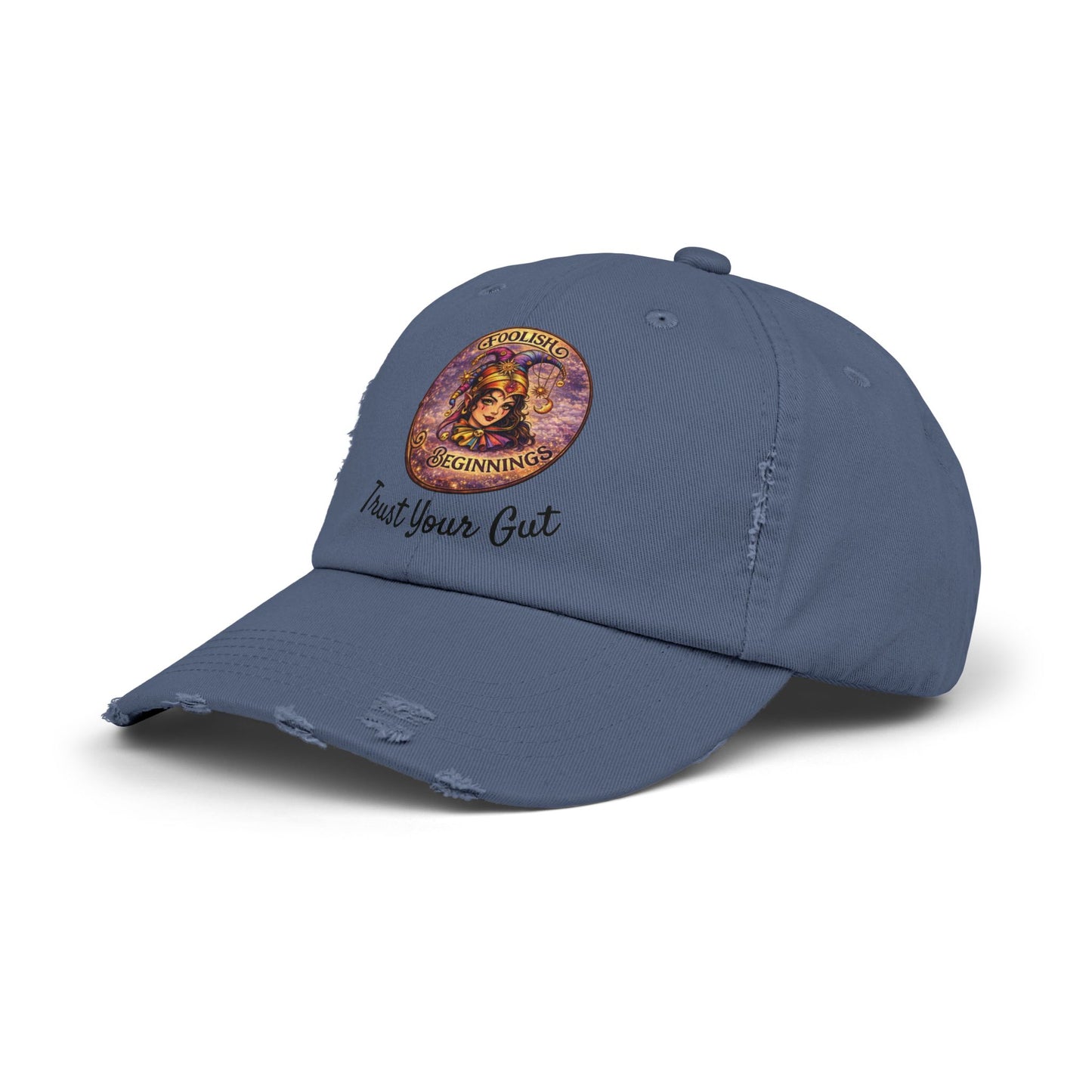 Unisex Distressed Cap - Foolish Beginnings "Trust Your Gut" Vintage Style