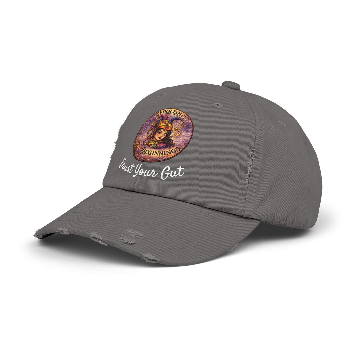 Unisex Distressed Cap - Foolish Beginnings "Trust Your Gut" Vintage Style