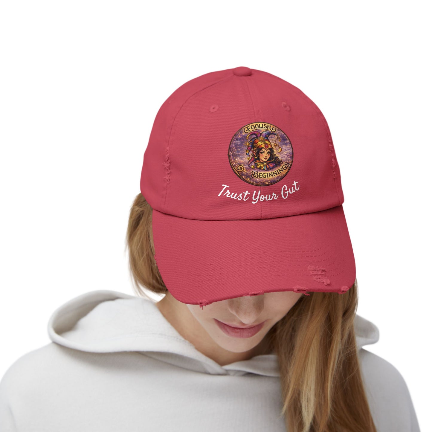 Unisex Distressed Cap - Foolish Beginnings "Trust Your Gut" Vintage Style